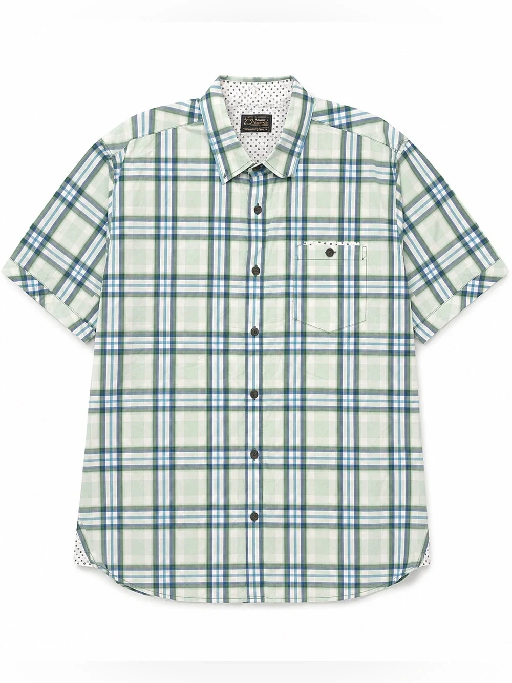 7 Diamonds Vintage Men’s XL Plaid Button Up Shirt Green Blue 100% Cotton Short